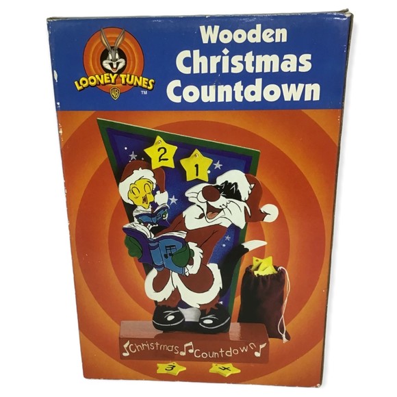Looney Tunes Wooden Christmas Countdown Tweedy Sylvester 24 days Children Box - Picture 1 of 7